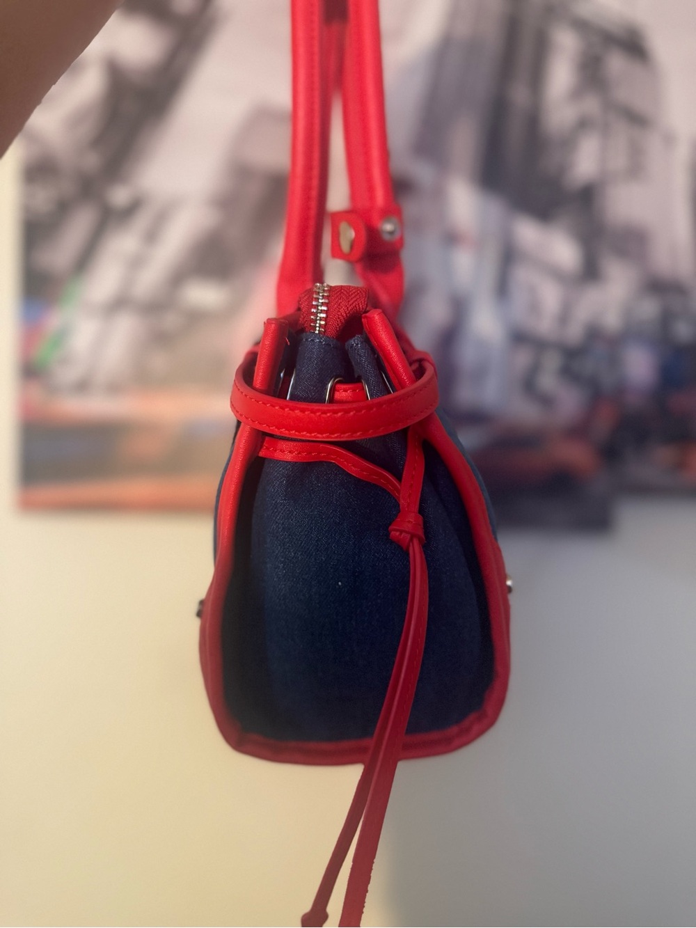 Von Dutch Red and Denim Satchel - Picture 3 of 4